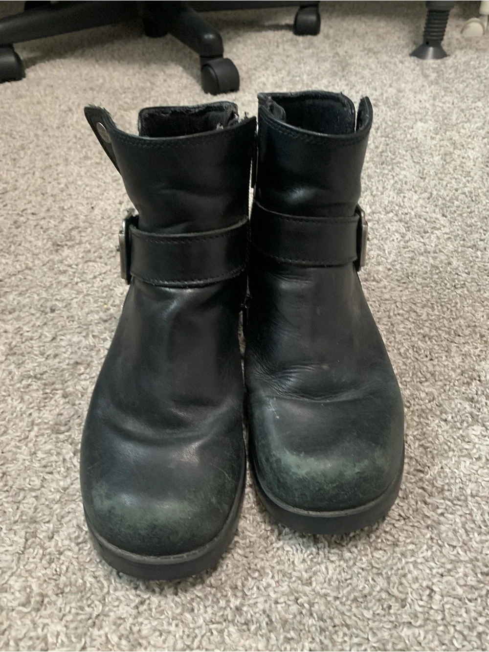 Harley Davidson Black Leather Ankle Boots with Buckle